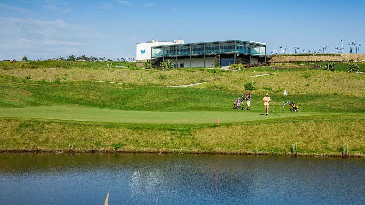 In sight of the modern hotel at Royal Obidos Golf Club, Lisbon, Portugal