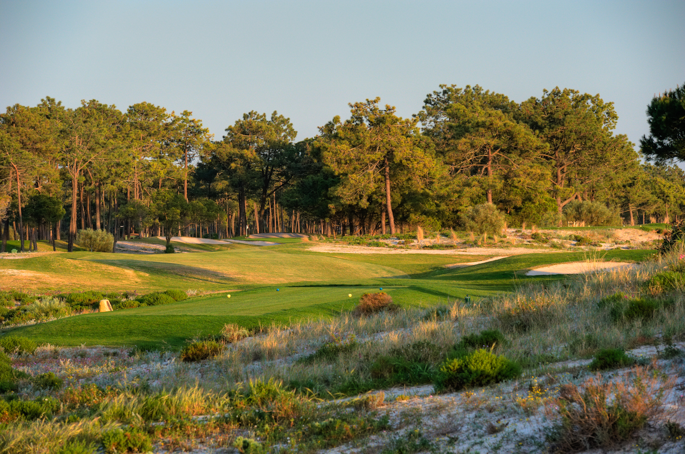 A panoramic shot over the sixth hole at Troia Golf, near Lisbon. Portugal. Golf Planet Holidays.