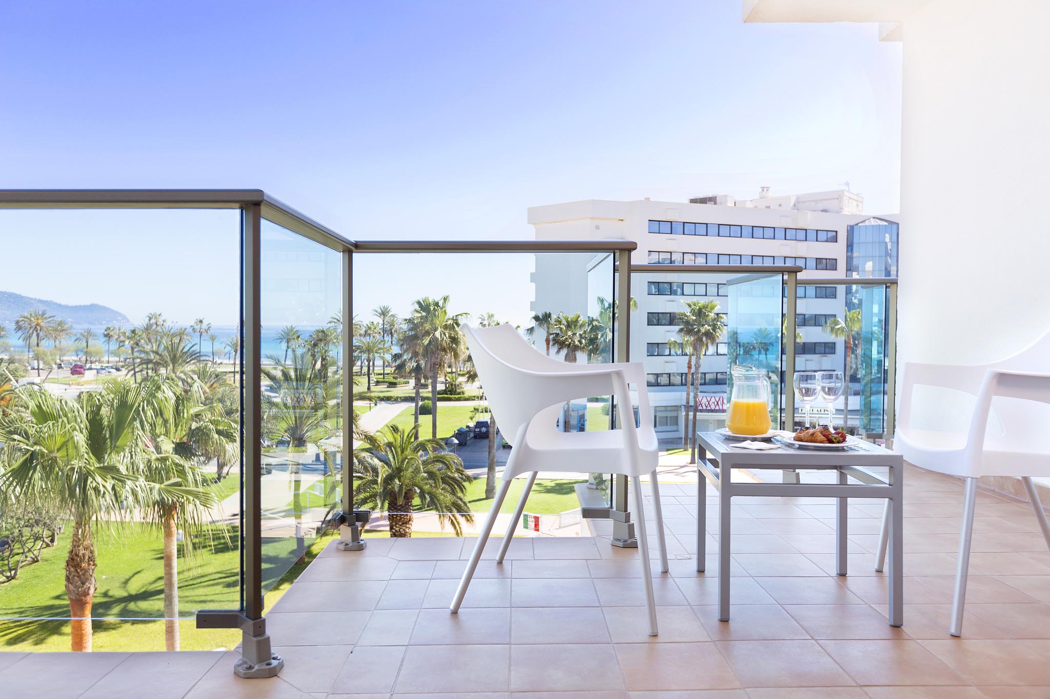 Hotel bedrooms have private balconies at Hipotels Cala Millor Park Hotel, Palma, Mallorca