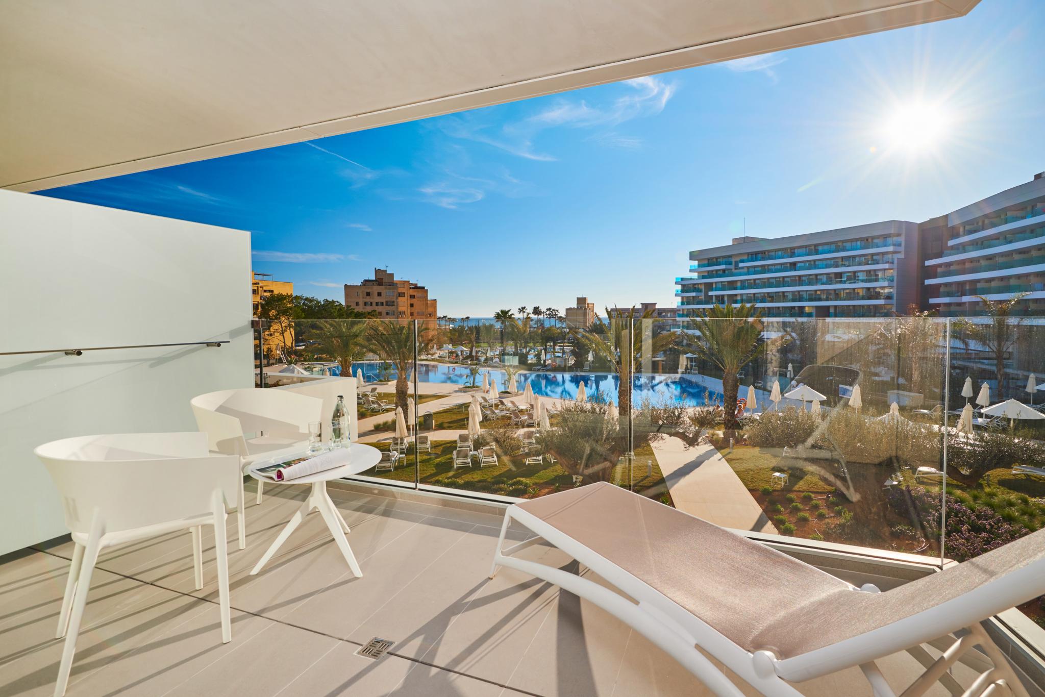 Balcony with sunlounger at Hipotels Playa de Palma Palace, Palma, Mallorca