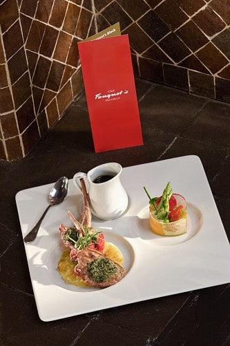 Fine dining in Fouquets at Hotel and Ryads Barriere Le Naoura, Marrakech, Morocoo