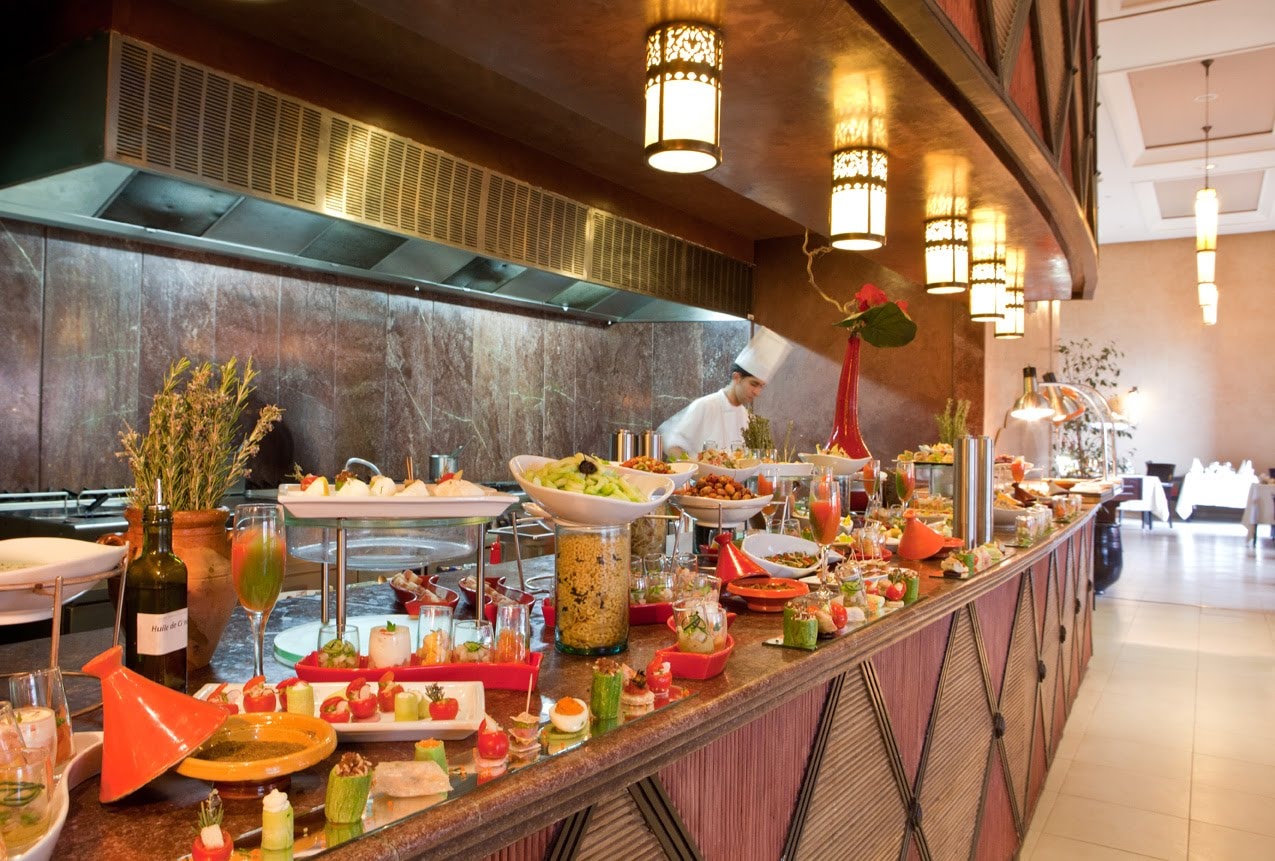 The buffet at Kenzi Menara Palace, Marrakech, Morocco. Golf Planet Holidays