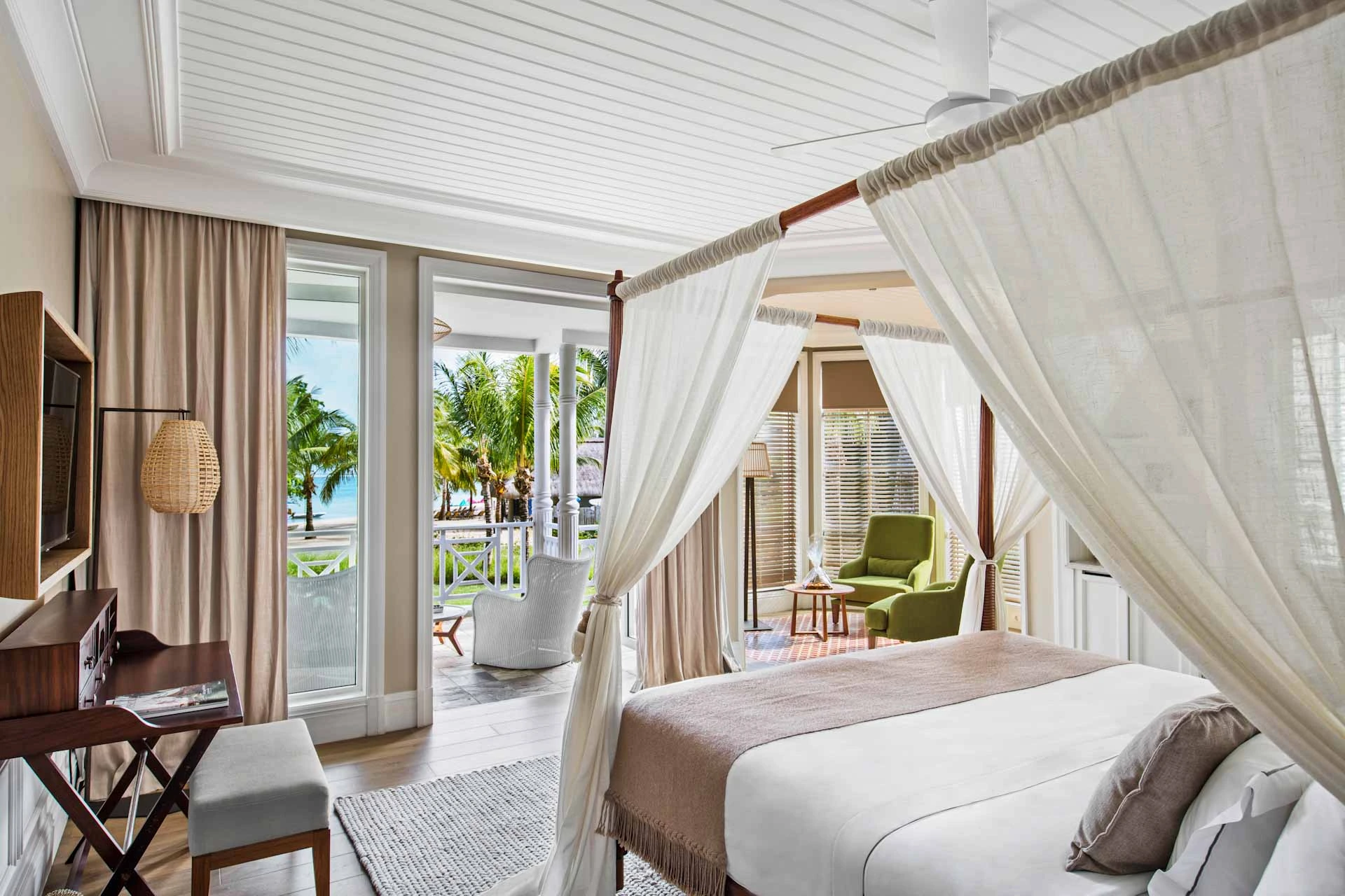 Junior Suite bedroom at Heritage Le Telfair Golf and Wellness Resort, Mauritius. Golf Planet Holidays.