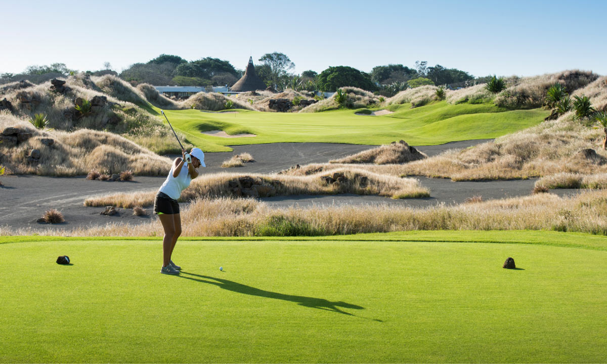 On the tee at Mont Choisy Golf in the north of Mauritius. Golf Planet Holidays.