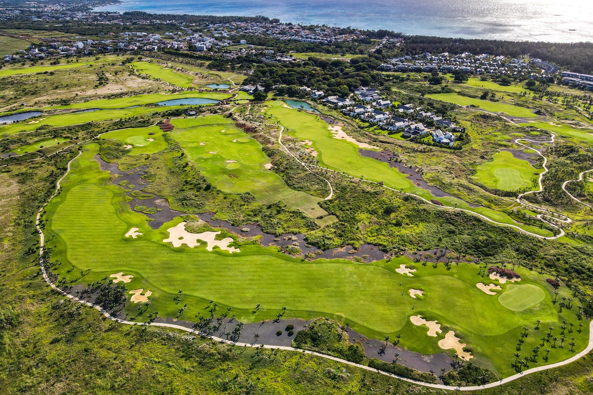 Bird's eye view of Mont Choisy Golf in the north of Mauritius. Golf Planet Holidays.