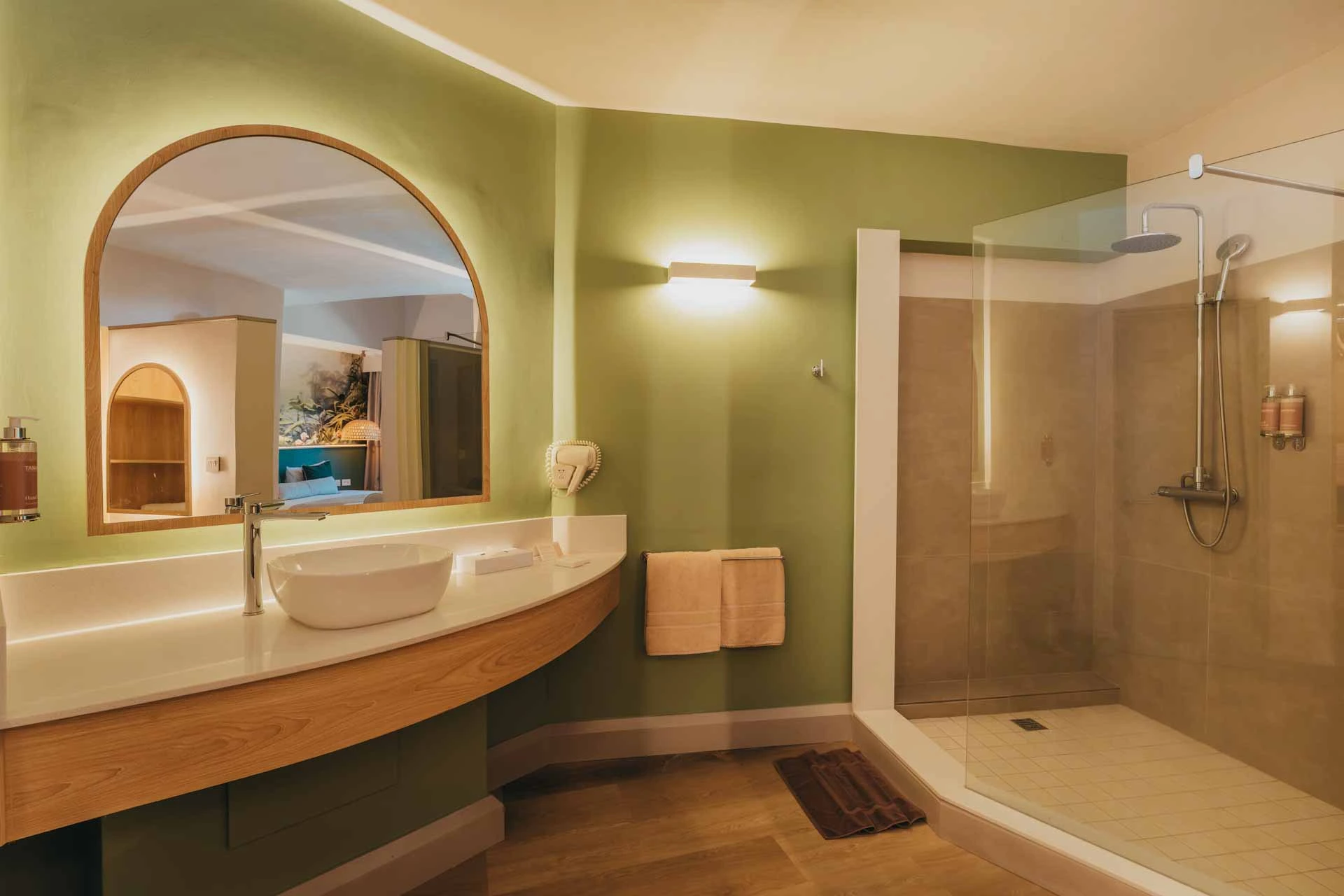 Ensuite bathroom at Tamarina Golf and Spa Boutique Hotel, Mauritius. Golf Planet Holidays.