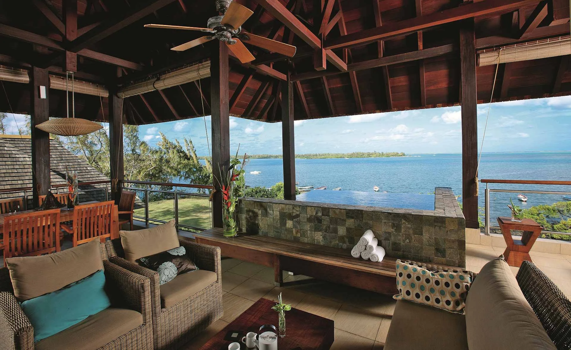 View from a seafront apartment at Anahita Golf and Spa Resort, Mauritus. Golf Planet Holidays.