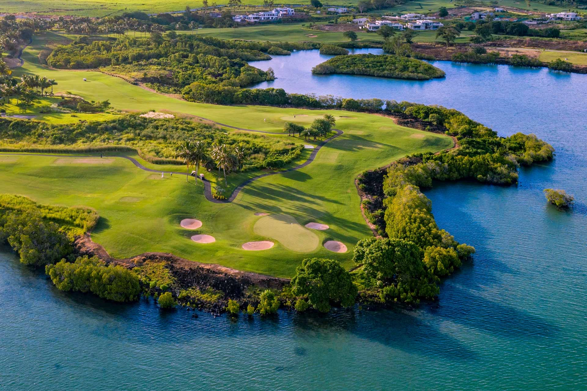 Aerial view at Anahita Golf and Spa Resort, Mauritus. Golf Planet Holidays.