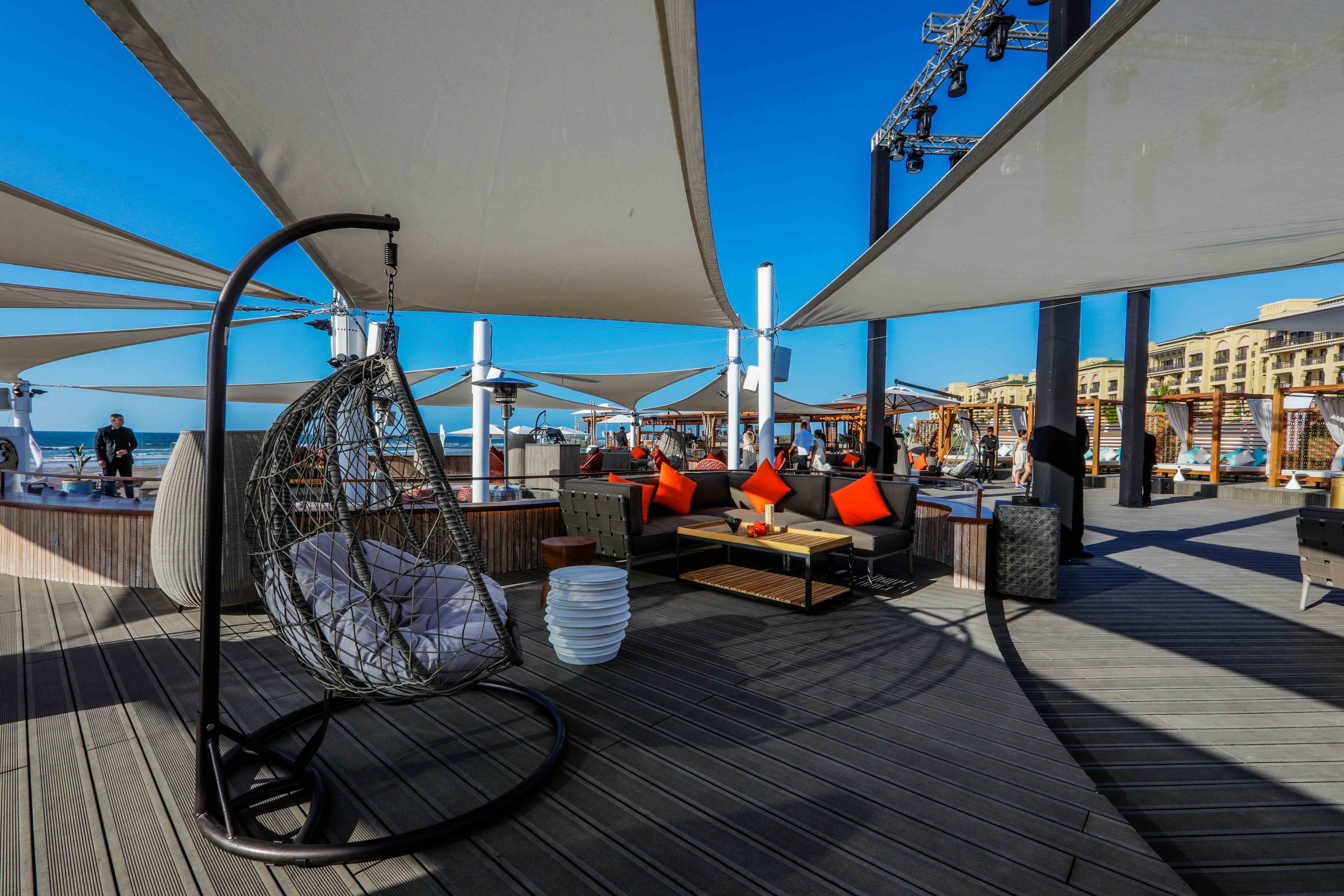 Relaxing on the terrace at Mazagan Beach and Golf Resort, Casablanca, Morocco