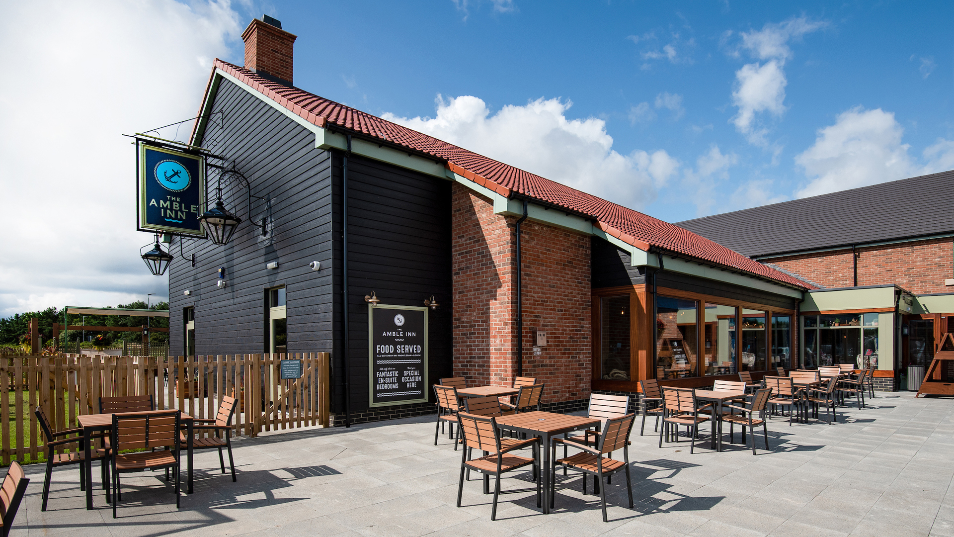 The terrace at The Amble Inn, Amble, Northumberland, England