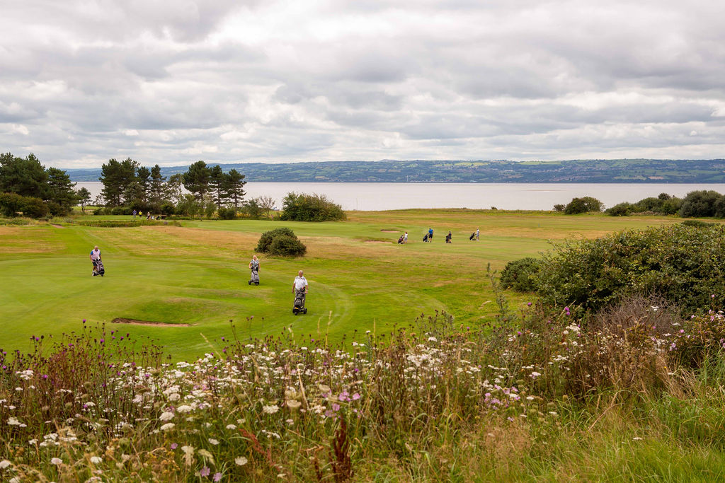Heading down the fairway at Caldy Golf Club, The Wirral, England