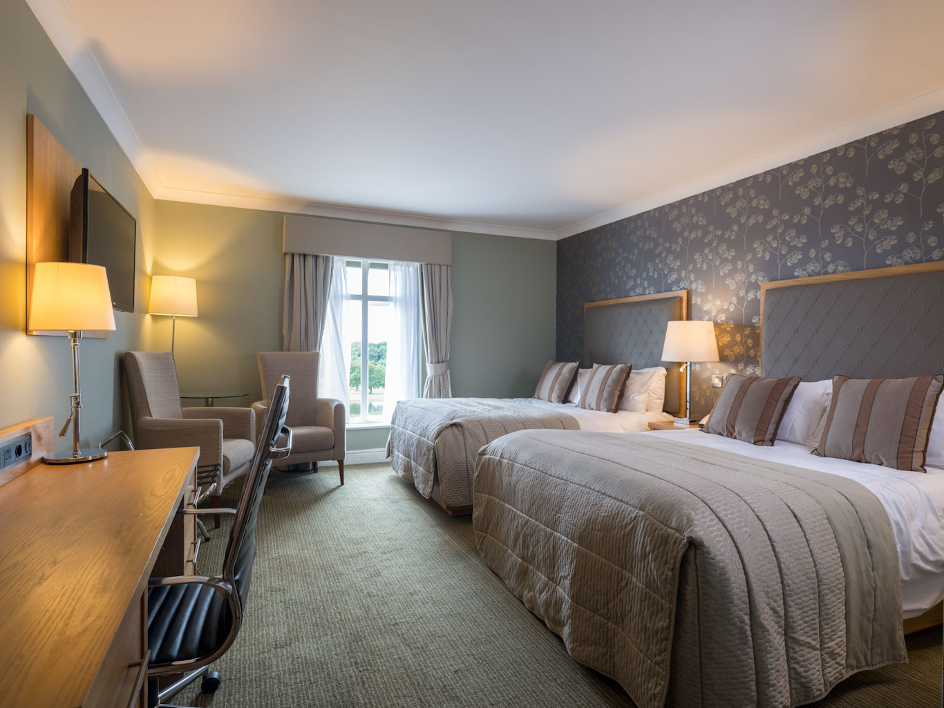 A twin room at Carden Park Hotel, Cheshire, England