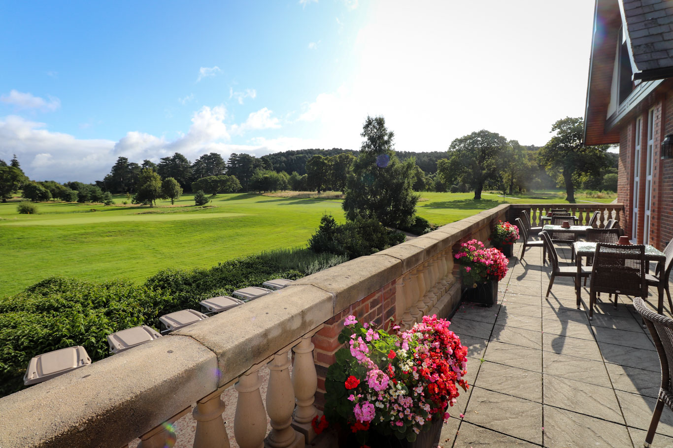 On the terrace at Carden Park Hotel, Cheshire, England