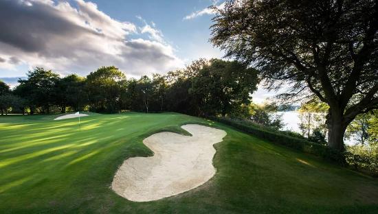 A good chip onto this green is required at Sand Moor Golf Club, Yorkshire, England