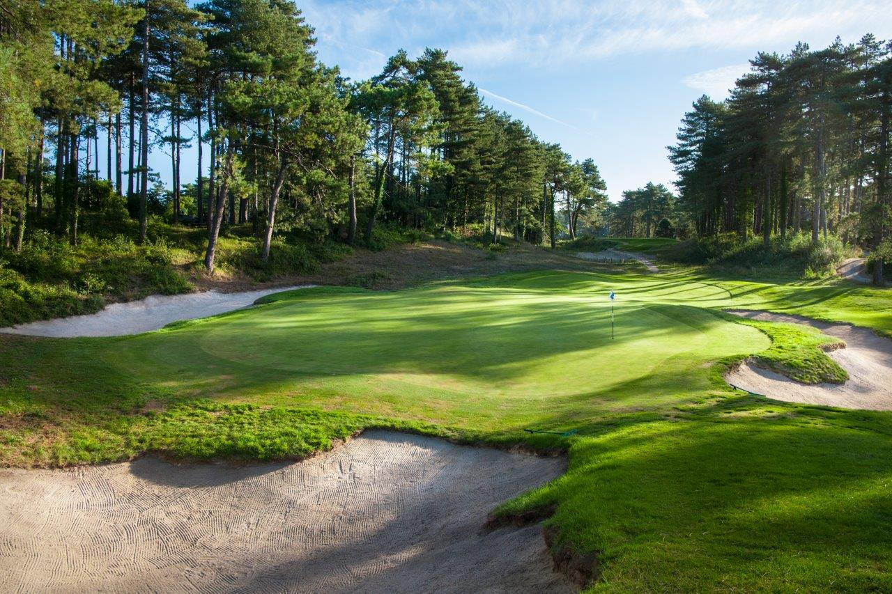 Bunkers surround this green on Hardelot Les Pins golf course, France