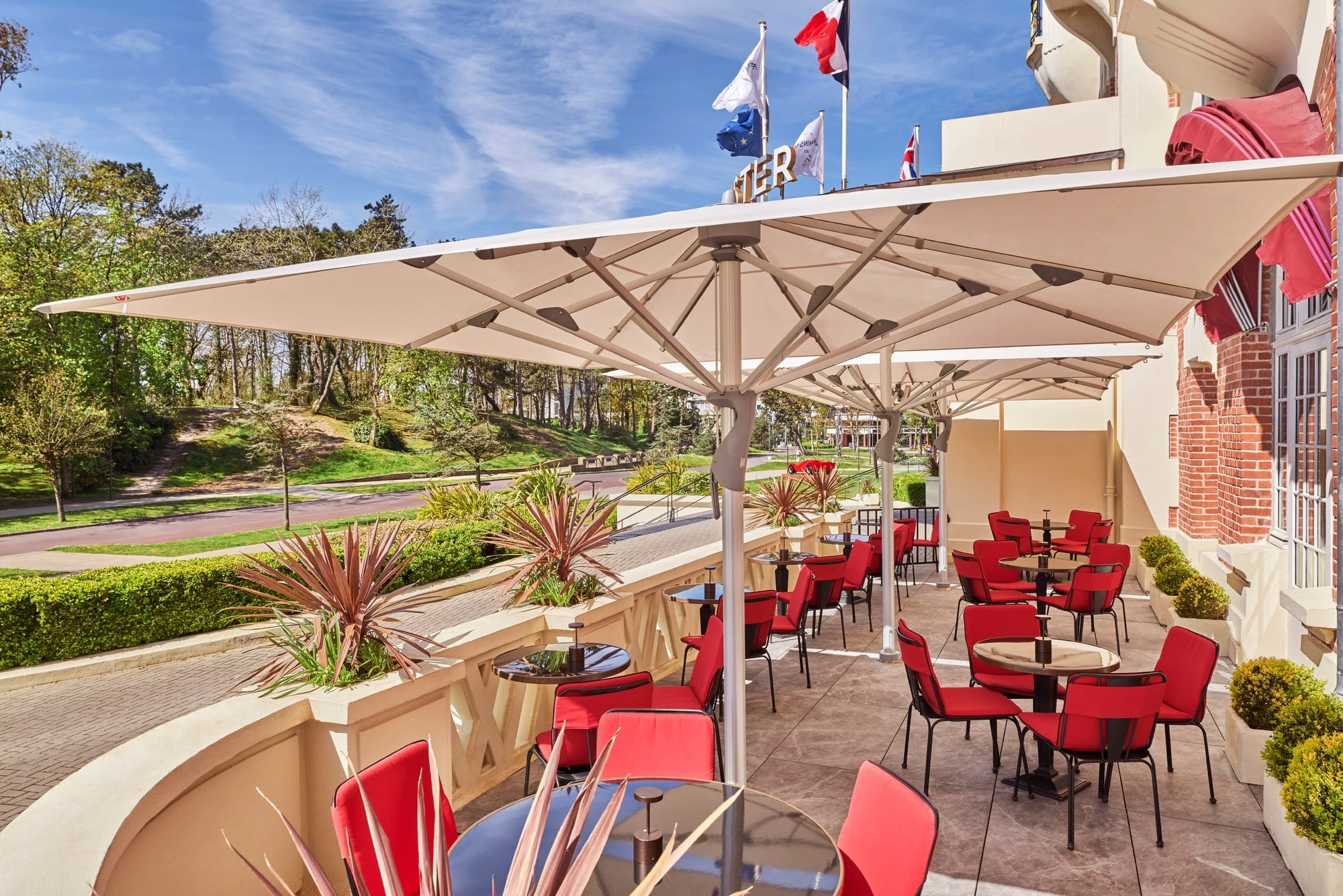 The terrace bar at Hotel Barriere Le Westminster, Le Touquet, Northern France. Golf Planet Holidays.
