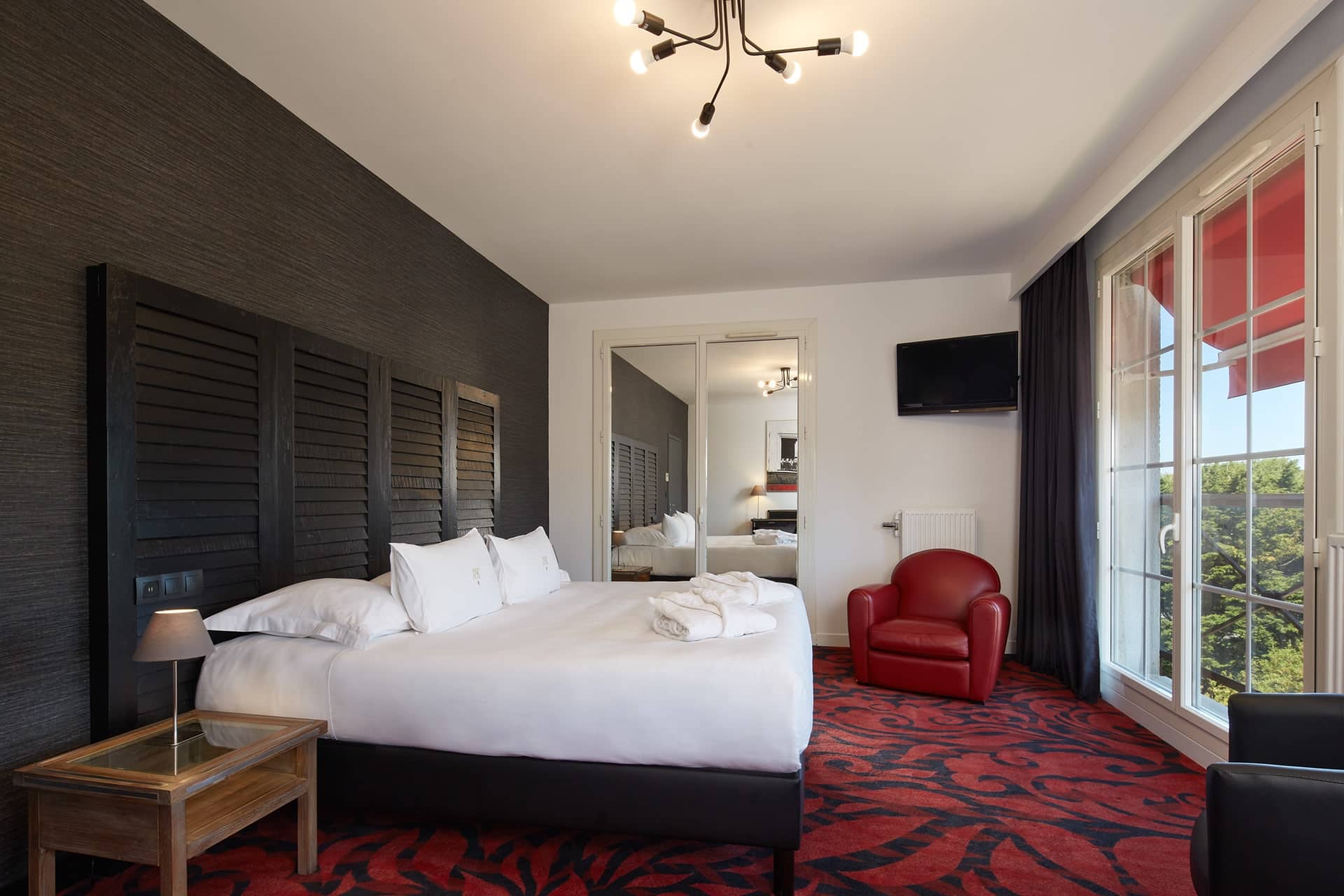 A double bedroom at Le Grand Hotel, Le Touquet, Northern France