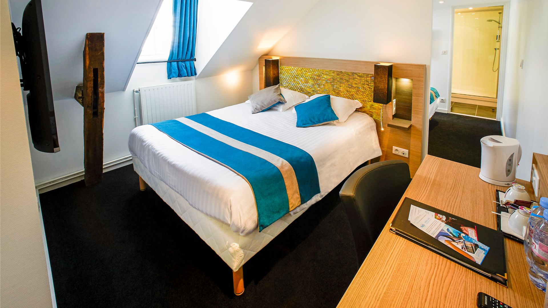 A double bedroom at Hotel lâ€™Univers, Arras, Northern France