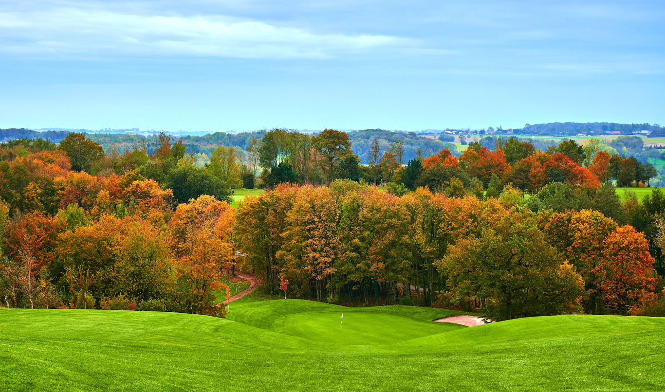 Looking down over the 14th green at Saint Omer Golf Club, Northern France
