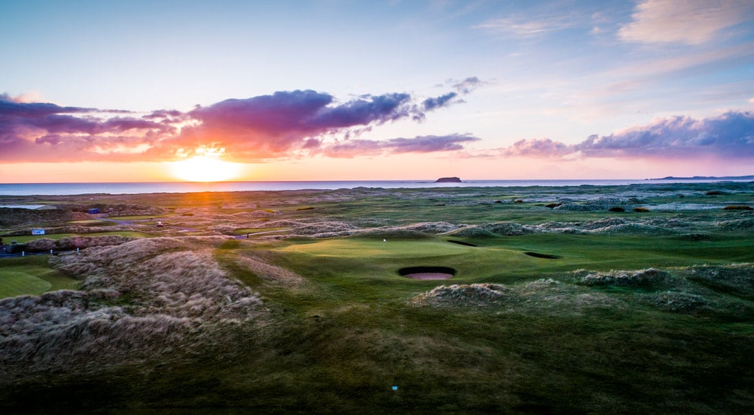 Sunset over the sixth green at Ballyliffin Golf Club, Northern Ireland