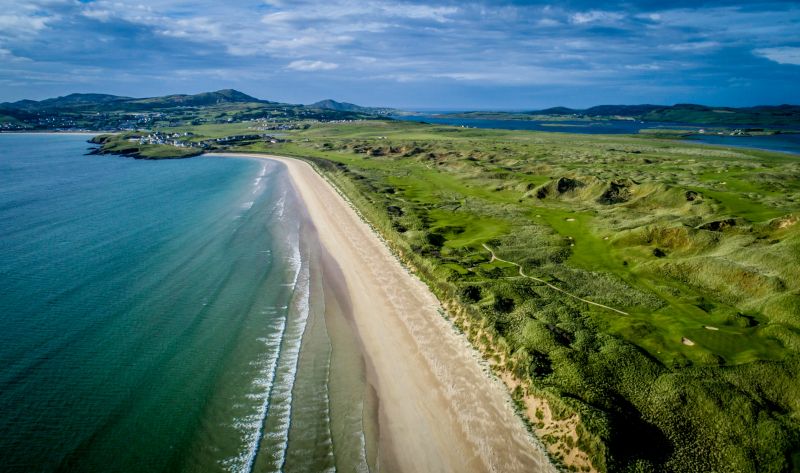 Coastal view of the 16th hole at Rosapenna Golf Course, Northern Ireland