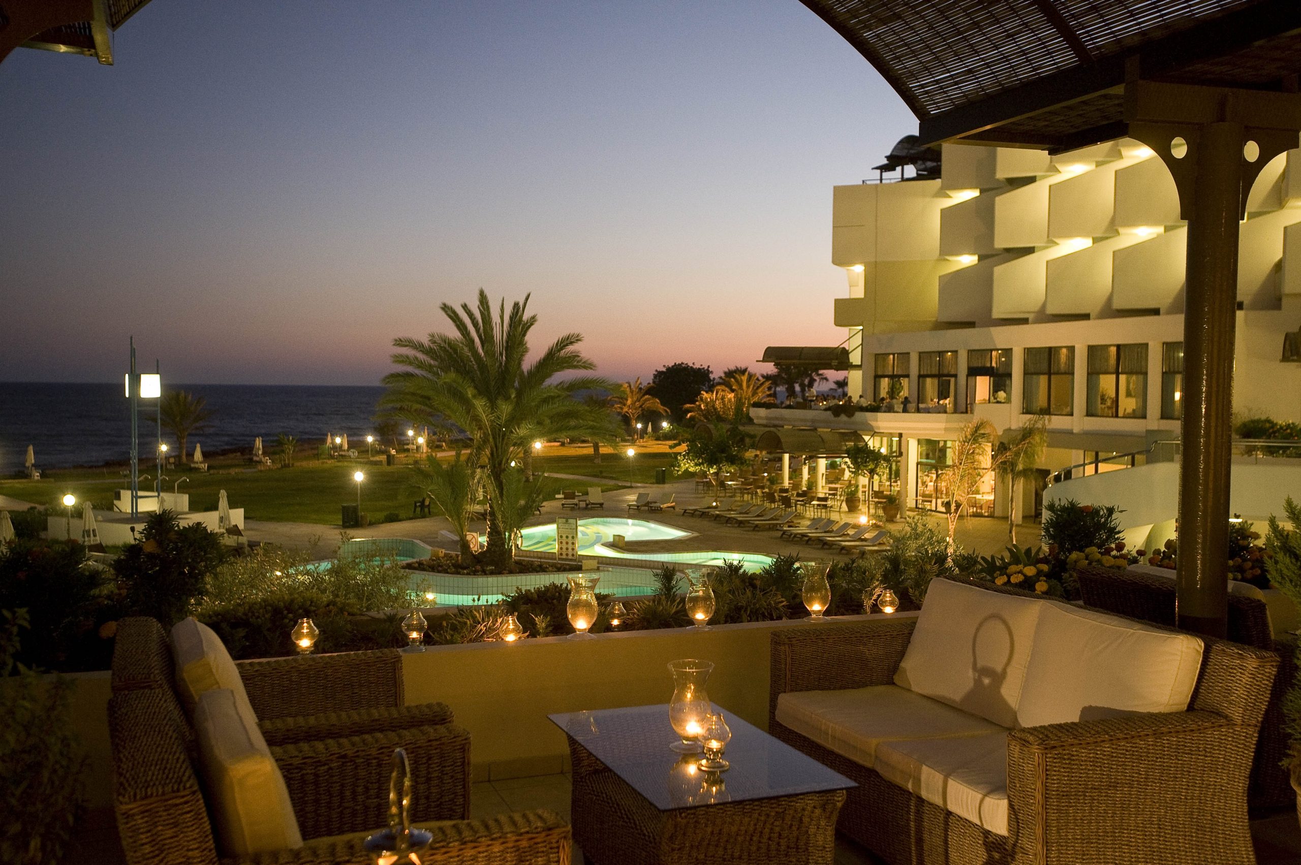 Sunset falls at Constantinou Bros Athena Royal Beach hotel Paphos, Cyprus