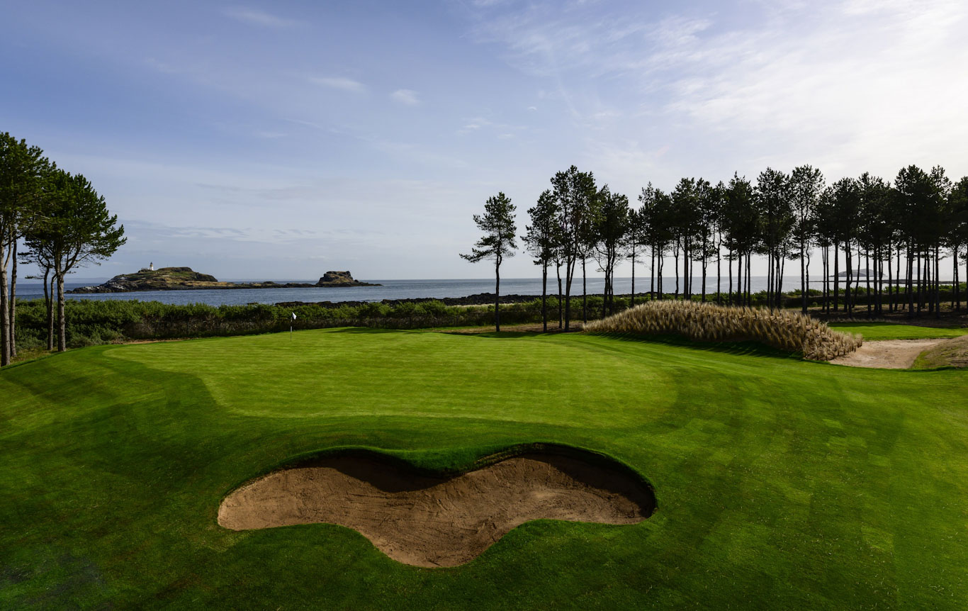 On the green at Archerfield Golf Club, East Lothian, Scotland