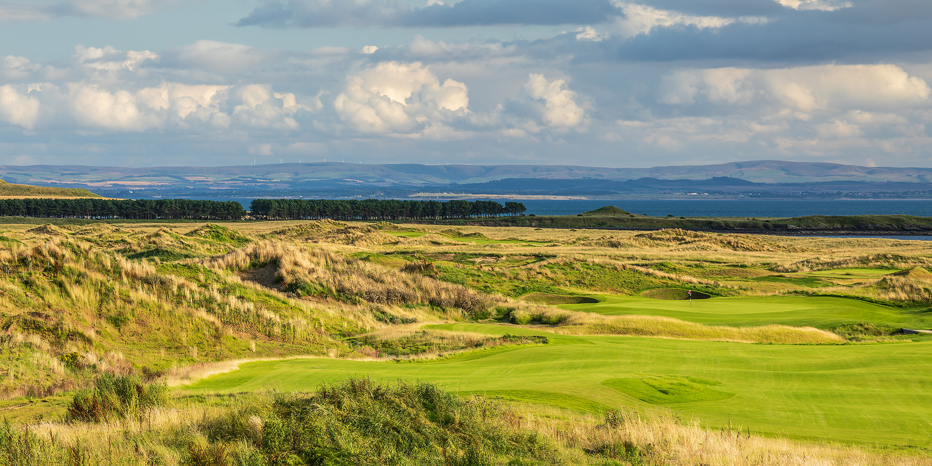 Looking inland from Dumbarnie Links golf course, Fife, Scotland
