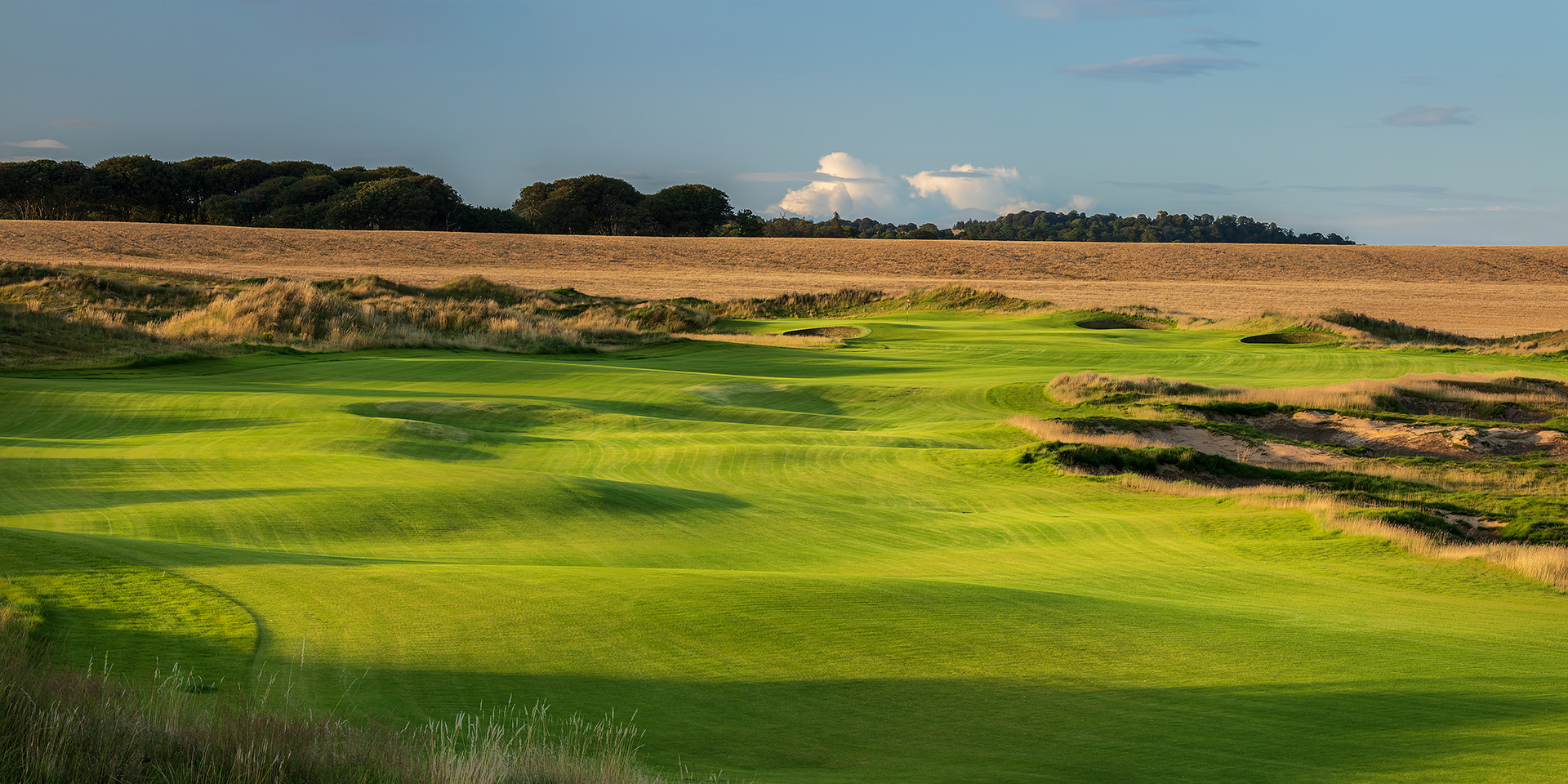Undulating fairways at Dumbarnie Links Golf course, Fife, Scotland