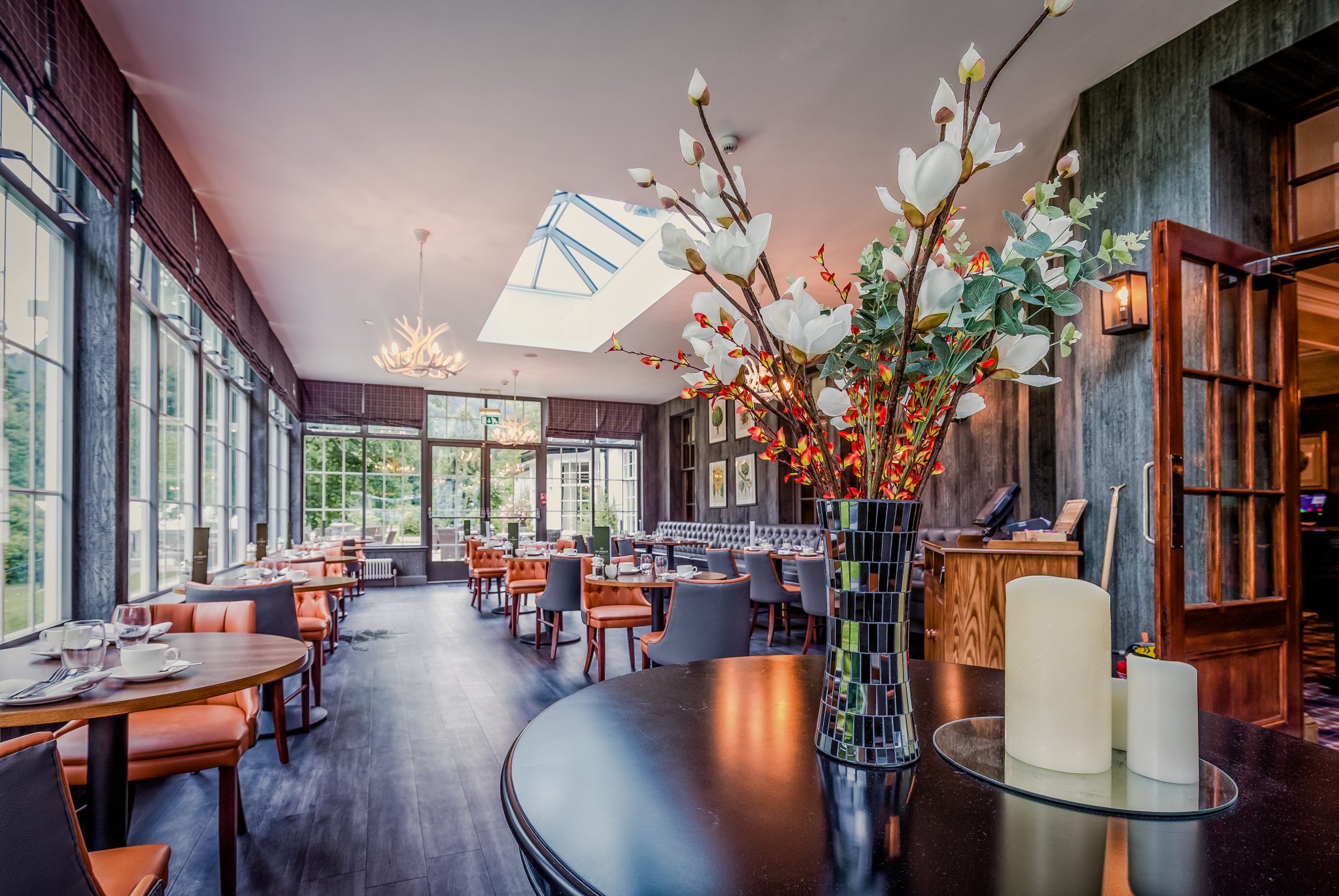 The restaurant at Dunkeld House Hotel, Perthshire, Scotland