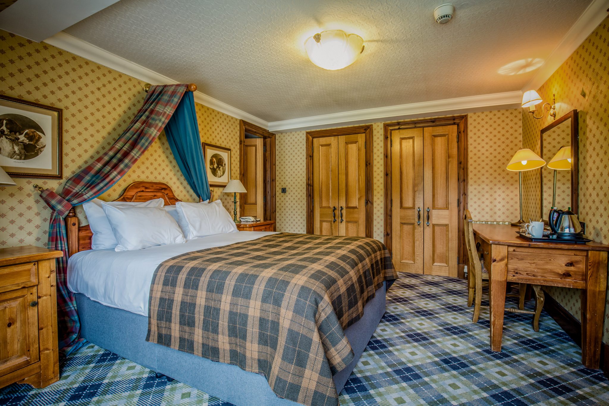 A double bedroom at Dunkeld House Hotel, Perthshire, Scotland