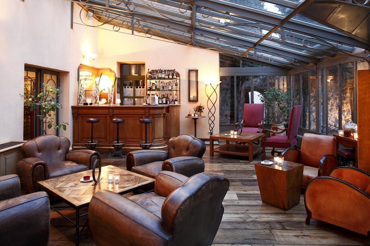 In the bar at Hostellerie de l'Abbaye de la Celle, Provence, France