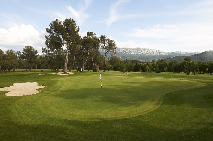 On the green at Sainte Baume Golf Club, Nans les Pins, Provence, France. Golf Planet Holidays.