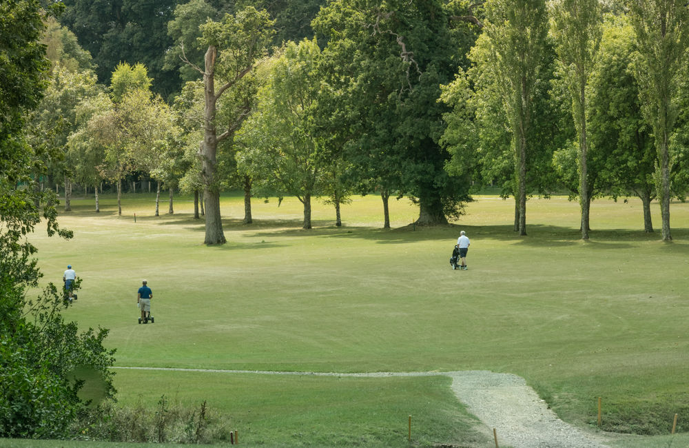 Heading down the fairway at Bramshaw Golf Club, Hampshire, England