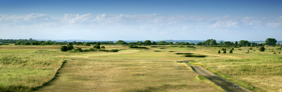 Straight down the fairway at Littlestone Golf Course, Kent, UK
