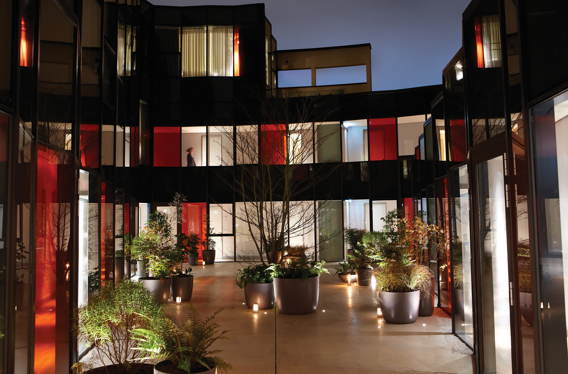 Nighttime view of the Malmaison, Cheltenham, England