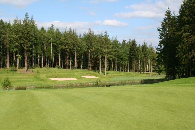 Approaching the eighth green at Remedy Oak Golf Course, Dorset, England