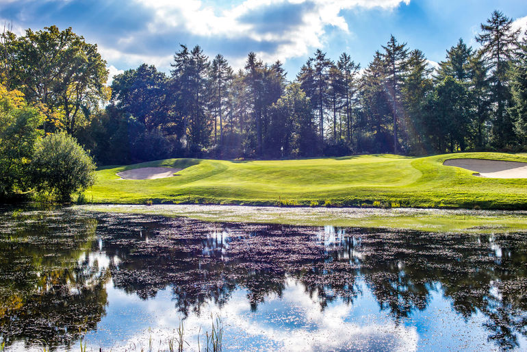 The approach on the tenth hole at Remedy Oak Golf Course, Dorset, England