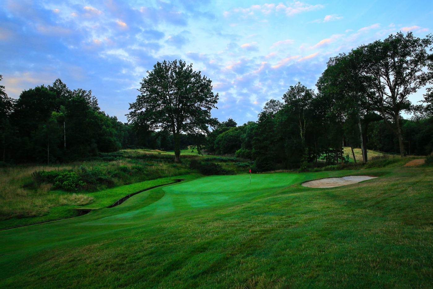 Tight approach to the green at Stoneham Golf Club, Hampshire, England