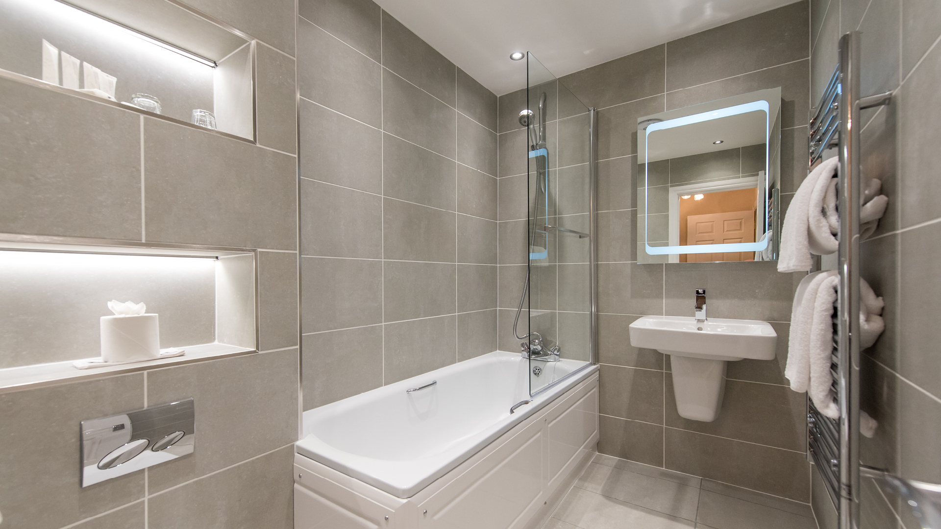 A hotel bathroom at The Royal and Fortescue Hotel, Barnstaple, Devon