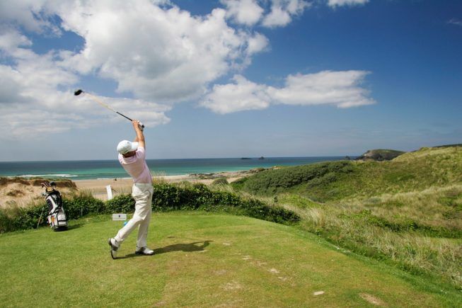 Teeing off at Trevose Golf and Country Club, Padstow, England