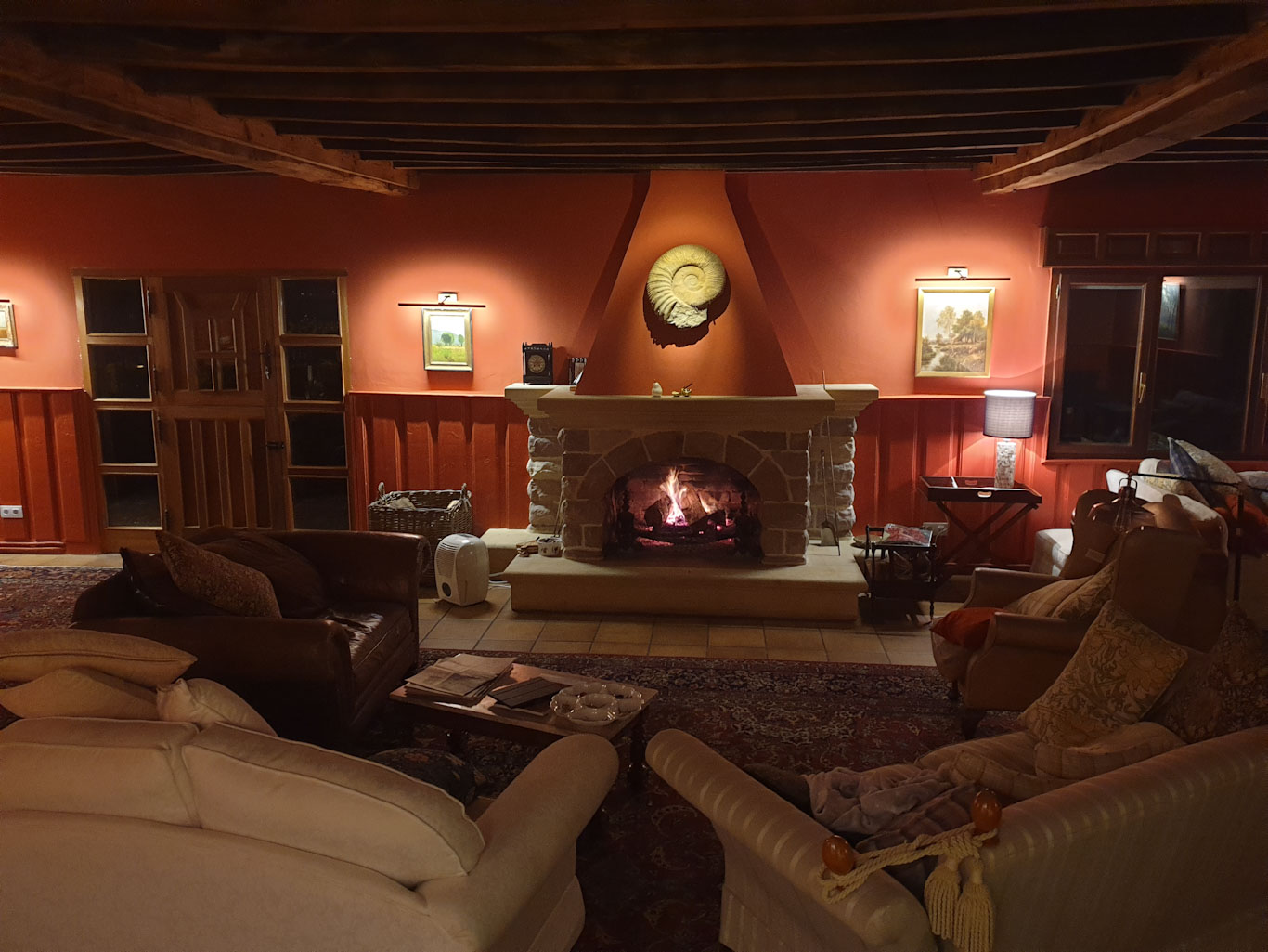 Timber lined ceiling in the lounge at Casa Agara, Bilbao, Spain