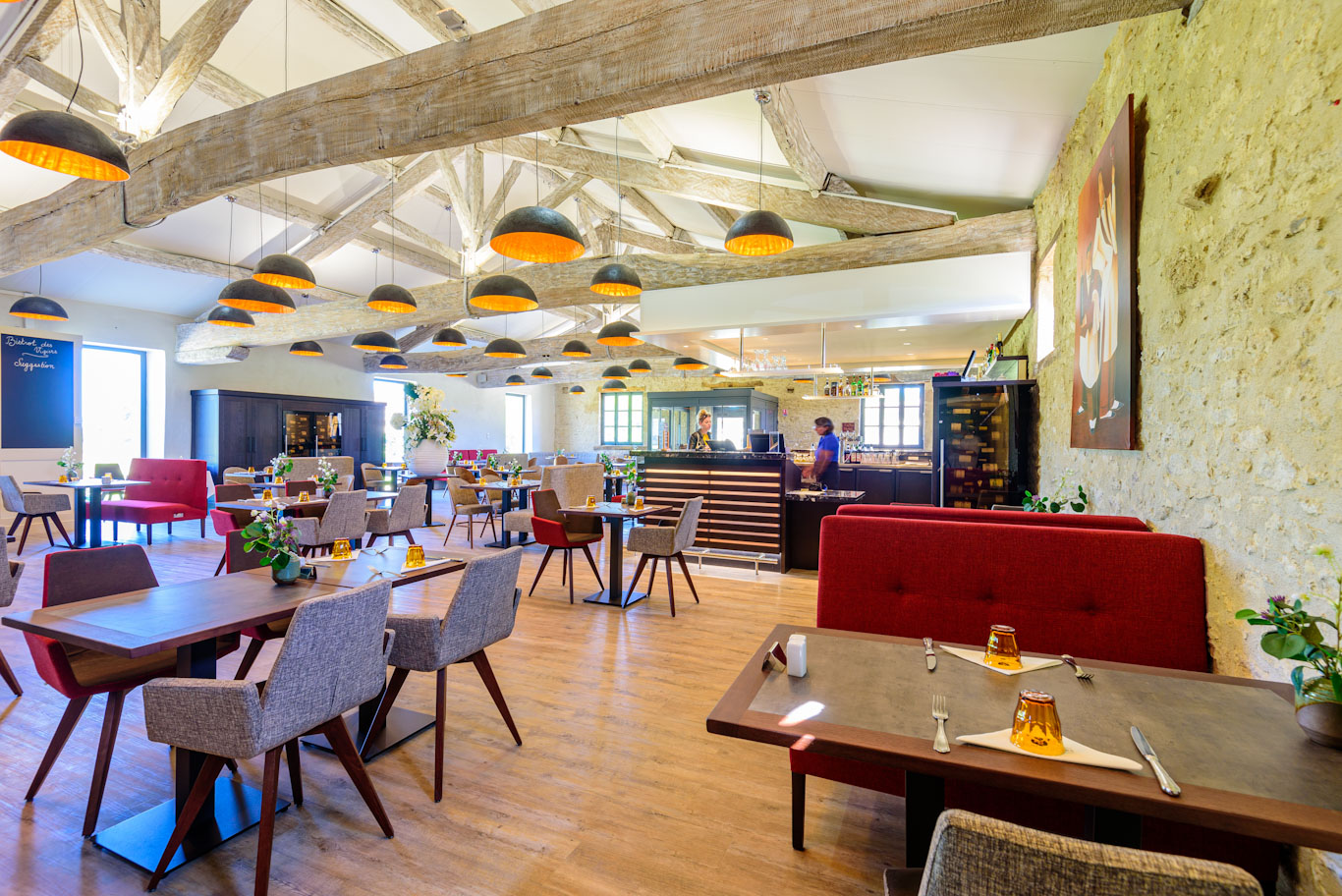 The interior of the brasserie at Chateau des Vigiers, Dordogne, France