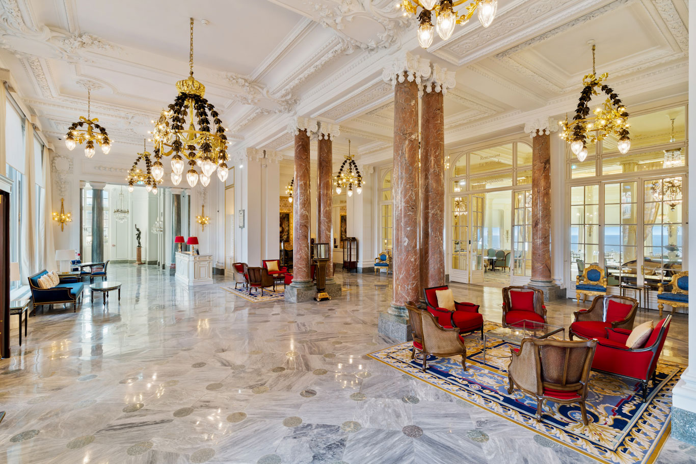 The marble entrance to the Hotel du Palais in Biarritz, France