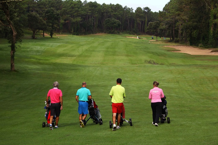 Four ball heading to the green at Moliets Golf Club, north of Biarritz, France