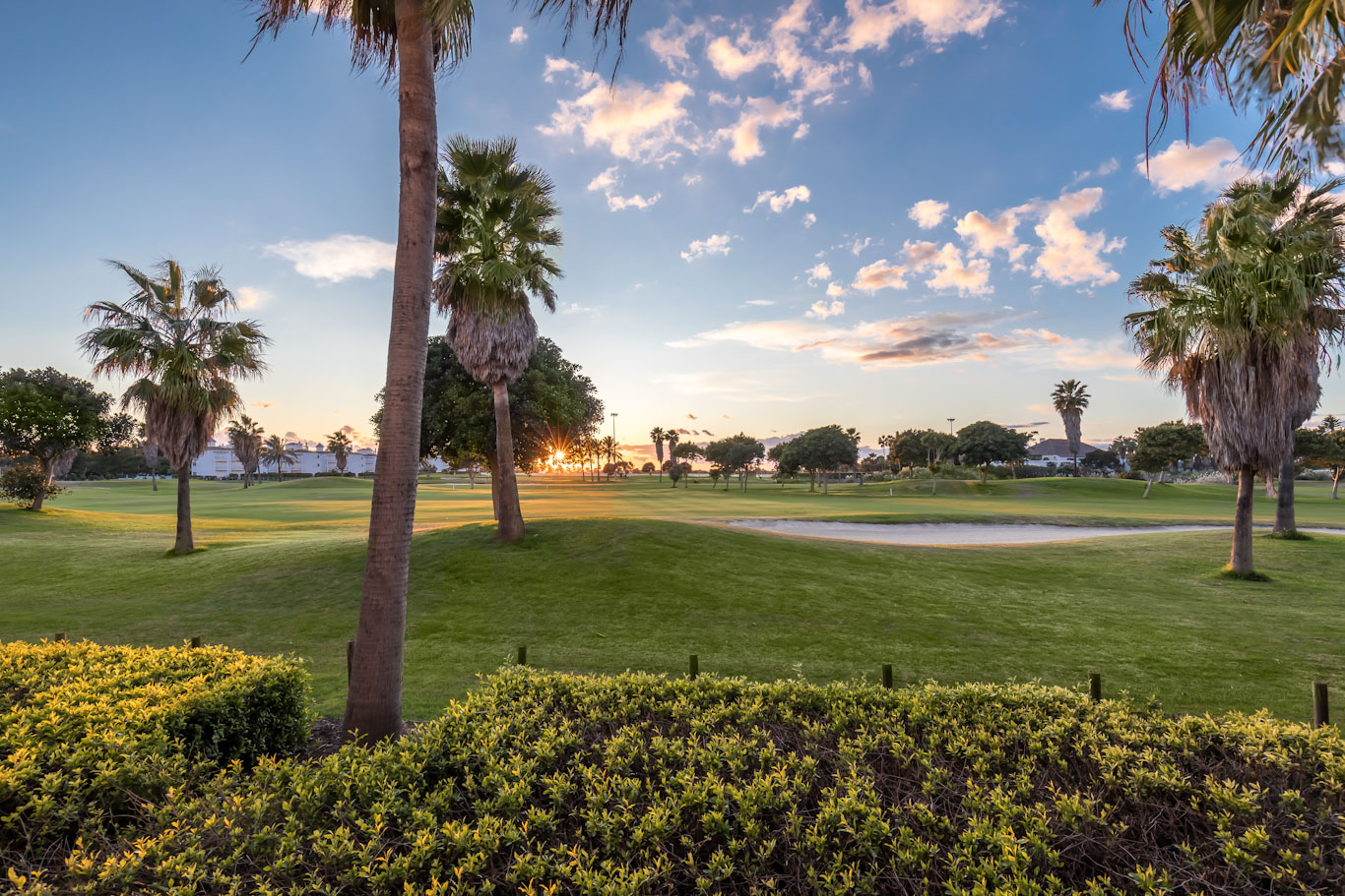 Sunset over the golf course at Barcelo Costa Ballena Golf and Spa resort, south west Spain