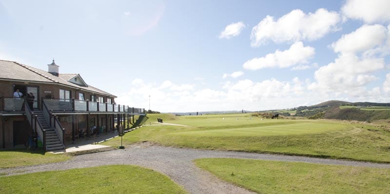 The clubhouse at Pennard golf club Golf Course, Swansea, Wales. Golf Planet Holidays.