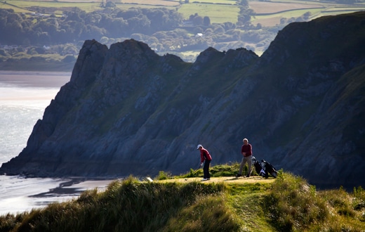 On the tee at Pennard golf club Golf Course, Swansea, Wales. Golf Planet Holidays.