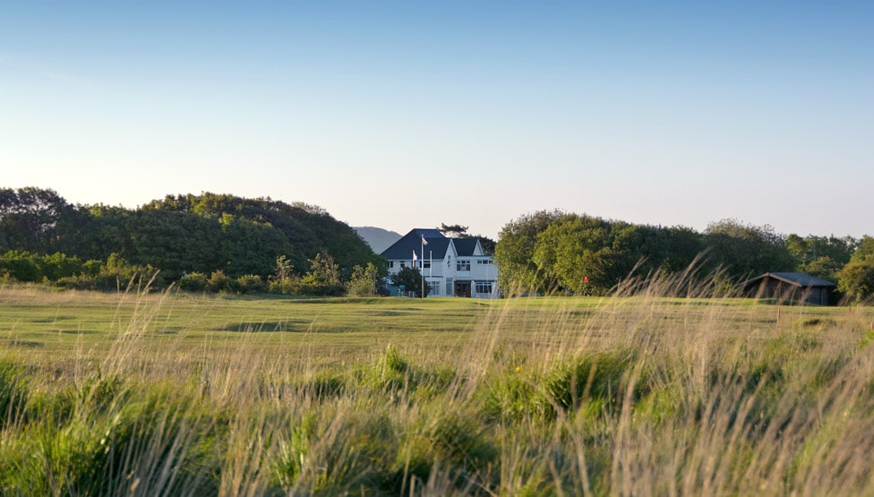 Towards the clubhouse at Pyle and Kenfig Golf club Golf Course, Bridgend, Wales. Golf Planet Holidays