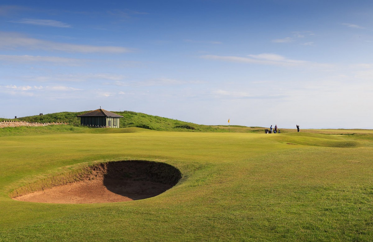 The approach to the eighth hole at Royal Porthcawl Golf Club, Wales